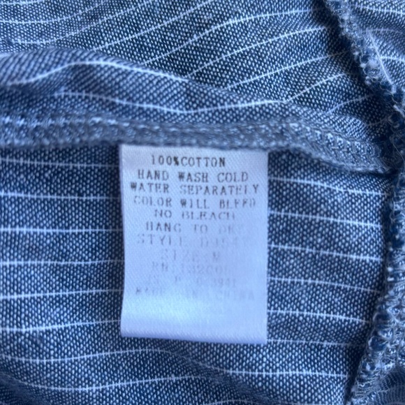 Entro Floral Embroidered Chambray Blue & White Pinstripe Tunic Dress Size Medium - Picture 7 of 11